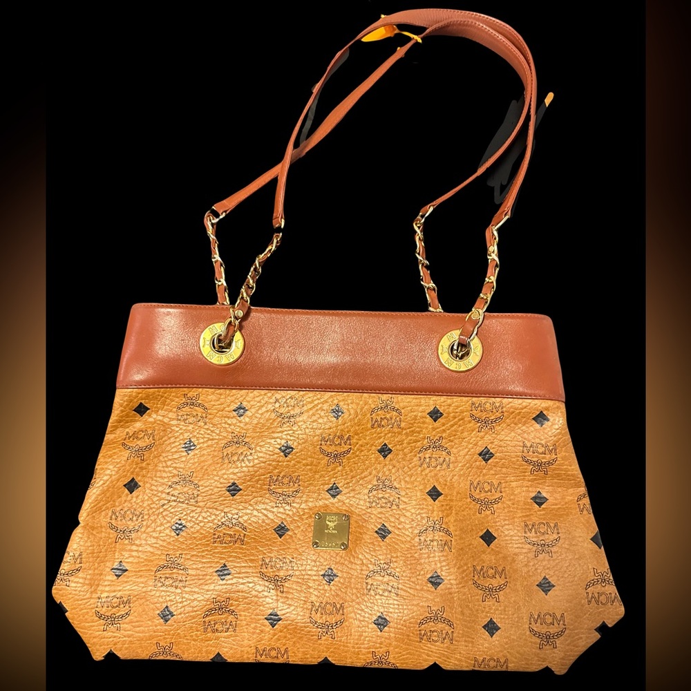 MCM Vicetos Cognac Chain Shoulder Tote Bag - Picture 3 of 16